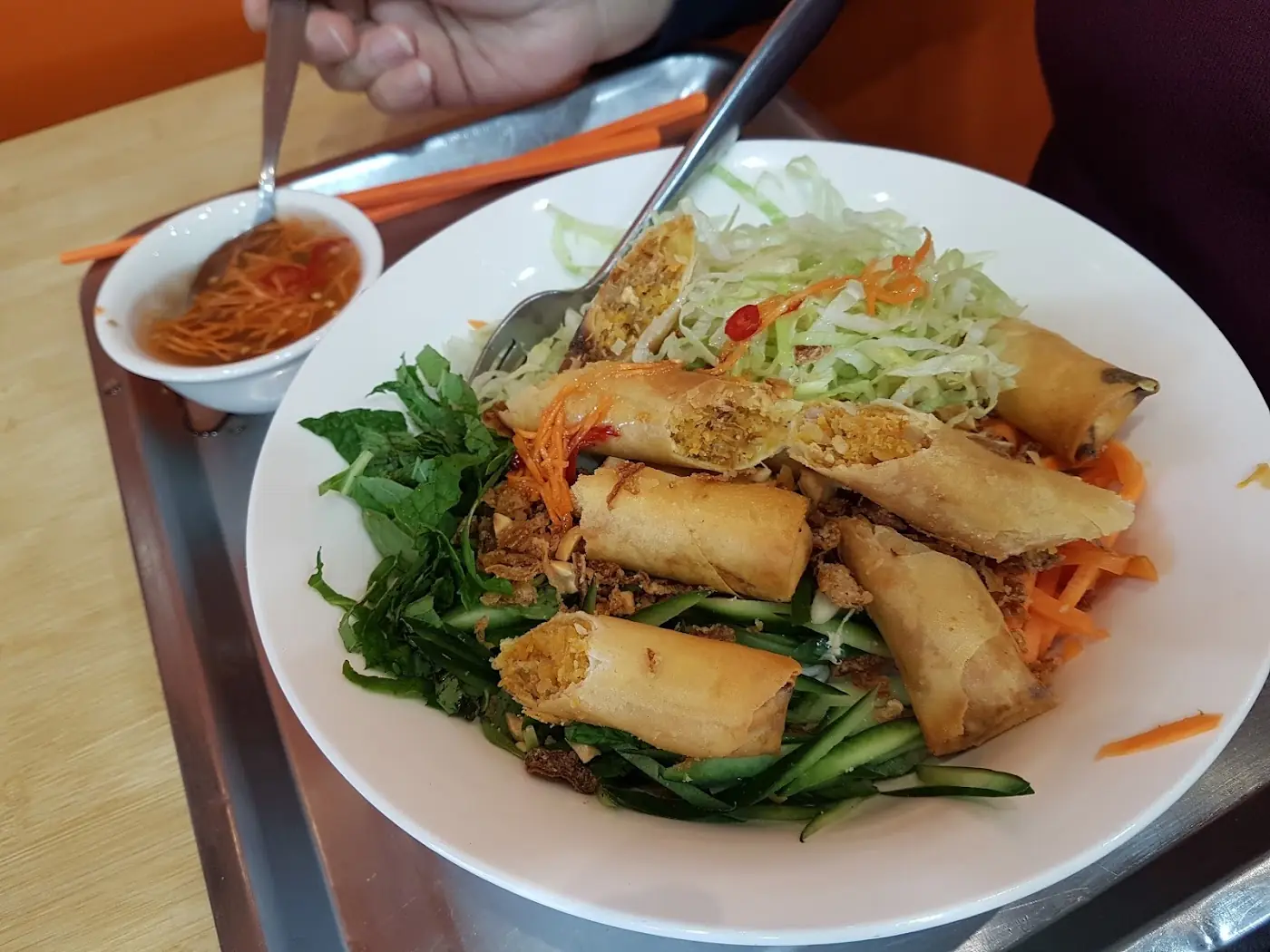 Spring rolls on vermicelli with dipping sauce